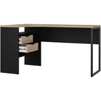 Ebuy24 FunctionPlus bureau hoek 3 planken 2 laden okkernoot decor zwart mat.
