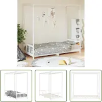 The Living Store Houten Bed - Kinderbed - Kinderbedframe 90x190 cm massief grenenhout wit - Hemelbed - Kids Bed - Kinderkamers
