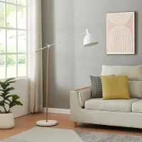 Lux.pro Standaardlamp 'Banchory', 1 lichtpunt, met voetpedaal, verstelbaar, metaal, 163 cm, houtlook / wit