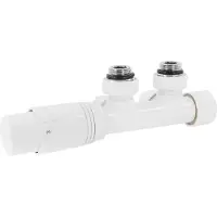LuxeBath ventielaansluitset Multiblock wit hoekvorm incl. thermostaatkop voor badkamerradiatoren met middenaansluiting - aansluitset radiator hoekvormig vanaf de wand met thermostaat