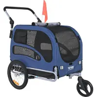 Vevor Hondenkar 45 kg 2-in-1 Fietskar Koolstofstaal + 600D Oxford-stof + PP Opvouwbaar 1440 x 725 x 845 mm als aanhanger 1320 x 725 x 920 mm als kinderwagen Hondenbuggy Jogger Trailer Blauw