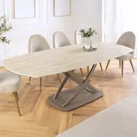 Riess Uitschuifbare eettafel INCEPTION 130-190cm ovaal travertijn keramiek champagne greige - 46426