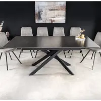 Invicta Uitschuifbare eettafel ALPINE 160-200cm antraciet keramiek zwart metalen frame - 43845