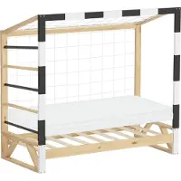 ML-Design Kinderbed voetbaldoel 70x140 cm naturel grenen hout met matras H:10cm houten bed met lattenbodem klimladder & net
