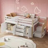 STILVORA hoogslaper 90x200, eenpersoonsbed, jeugdbed, bedframe met trap en lades, kinderbed met opbergkasten, veel opbergruimte, zonder matras, wit