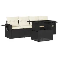 vidaXL 5-delige Loungeset met kussens poly rattan zwart