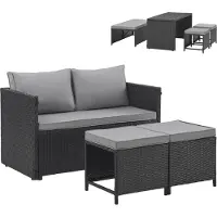 SVITA ATHINA Zitgroep Outdoor - Tuinmeubelset, Balkonmeubels, Polyrattan, Zwart