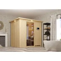 Karibu | Fanja Sauna met Dakkraag | Helderglas Deur | Kachel 3,6 kW Externe Bediening
