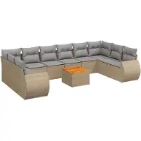 vidaXL 11-delige Tuinset met kussens poly rattan beige