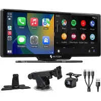 Siltcon Geschikt voor CarPlay Scherm 10.26 Inch – Geschikt voor Android Auto Scherm – Navigatiesysteem Auto – Auto Scherm – Universeel – Touchscreen & HD Achteruitrijcamera - Incl. Telefoonkabels