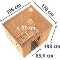Karibu Sauna Daria (entree aan de voorkant), volledig glazen deur, grafietkleur, oven 3,6 kW, -oven met externe bediening, eenvoudig in gebruik
