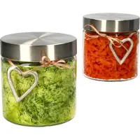 MamboCat Set van 2 Bera voorraadpotten 0,8L + 2x Karunja metalen hart & 2x decoratielint