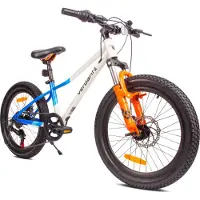 Sun baby Verdant Bike Kinderfiets voor jongens, 20 inch Wit Blauw Oranje, wielmaat te kiezen uit 6 versnellingen Shimano van 6 tot 10 jaar in hoogte verstelbaar