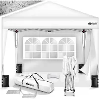 Tillvex Paviljoen, 3 x 3 m, waterdicht, pop-upvouwtent, in hoogte verstelbaar, tuintent, uv-bescherming 50+, partytent met tas (wit, met 2 zijpanelen)