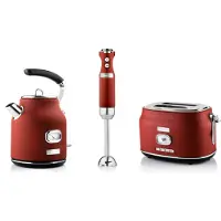 WESTINGHOUSE Retro ontbijtset, broodrooster met 2 sleuven, elektrische waterkoker, staafmixer, Staafmixer, Rood