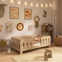 Need Sleep – Veilig Peuterbed 80x160 cm – Montessori Bedje met Hoge Valbeveiliging – Massief Hout – Naturel