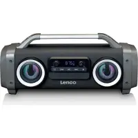 Lenco - SPR-100BK - Splashproof Bluetooth speaker FM radio USB en SD met Licht effecten - Zwart