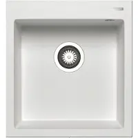 Pyramis Spoelbak ISTROS 46x50 in kleur WIT, met excenterbediening / granieten spoelbak / stenen spoelbak / uitsparing 440 x 480 mm