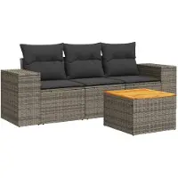 vidaXL 4-delige Loungeset met kussens poly rattan grijs