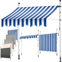 Kesser Klemluifel B x H 150 x 305 cm blauw-wit met handslinger balkon, balkonluifel zonder boren