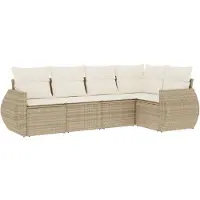 vidaXL 5-delige Loungeset met kussens poly rattan beige