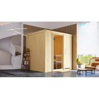 Karibu Sauna Daria (entree aan de voorkant), volledig glazen deur, helder glas, zonder accessoires