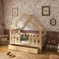 Need Sleep – Huisbed met Lade 70x140 cm – Houten Kinderbed met Hoge Valbeveiliging – Bedhuisje van Massief Hout
