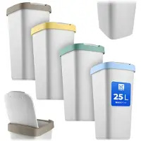 Kadax afvalbak 25 L, wit, 4 stuks, afvalverzamelaar met klapdeksel, afvalbak voor afvalscheiding (groen, geel, blauw, bruin)