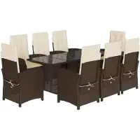vidaXL 9-delige Tuinset met kussens poly rattan bruin