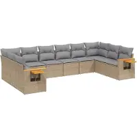 vidaXL 10-delige Loungeset met kussens poly rattan beige
