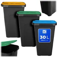 Kadax afvalbakset voor afvalscheiding, 3 x 30L, afvalbakset voor afvalscheidingssysteem, afvalsorteerder, kunststof afvalbak met klapdeksel