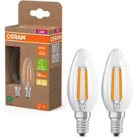 Osram LED Superstar Classic LED-lamp B 40 in klassieke mini-kaarsvorm, behuizing van helder glas, 2,2 W, 470 lm, E14 fitting, warm wit licht met 2700 K, EEK A, diameter 35 mm.