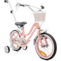 Sun baby Heart Bike Fiets voor een meisje van 3 tot 5 jaar, 14 inch Abrikoos, met fietsbel, zijwieltjes, duwstang en stuurmandje