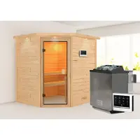 Karibu | Elea Sauna met Dakkraag | Biokachel 9 kW Externe Bediening