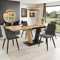STILVORA Eettafel - Uittrekbaar Met Houtlook En Vleugelpoten - Flexibel Voor Keuken Woonkamer En Balkon - MDF Metaal - 120 160x80x76 Cm