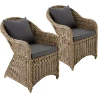 TecTake - 2 Luxe wicker tuinstoelen + kussens - Gemonteerd geleverd - natuur / beige - 403572