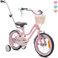 Sun baby Heart Bike Fiets voor een meisje van 3 tot 5 jaar, 14 inch Roze, met fietsbel, zijwieltjes, duwstang en stuurmandje