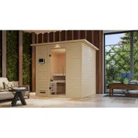 Karibu | Mojave Sauna met Dakkraag | Helderglas Deur | Biokachel 9 kW Externe Bediening