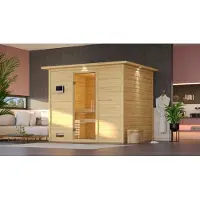 Karibu | Sonara Sauna met Dakkraag | Helderglas Deur | Kachel 9 kW Geïntegreerde Bediening