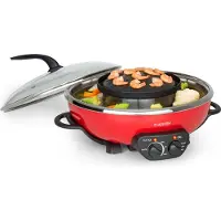 Klarstein Szechuan – Hot Pot en Grillplaat, Hot Pot Pan Inhoud: 5 Liter, Hot Pot Grill 1350 Watt / 38 cm Ø, Grillplaat: 600 Watt / 22 cm Ø, Aluminium Verwarmingselement, Rood