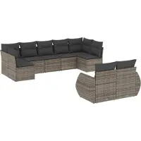 vidaXL 9-delige Loungeset met kussens poly rattan grijs
