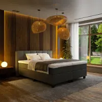 Mörgenn Boxspring Madrid - Pocketvering - 6-Baans Hoofdbord - Zwart - 180x200 cm - Inclusief Dekbed en Kussens