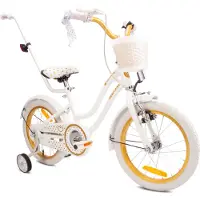 Sun baby Heart Bike Fiets voor een meisje van 4 tot 6 jaar, 16 inch Wit Goud, met fietsbel, zijwieltjes, duwstang en stuurmandje