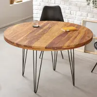 Riess Ronde eettafel MAKASSAR 120cm naturel zwart Sheesham massief hout Haarspeldpoten - 40780