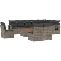 vidaXL 11-delige Loungeset met kussens poly rattan grijs