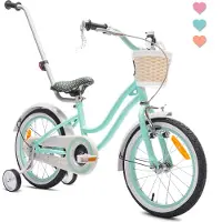 Sun baby Heart Bike Fiets voor een meisje van 4 tot 6 jaar, 16 inch Mint, met fietsbel, zijwieltjes, duwstang en stuurmandje