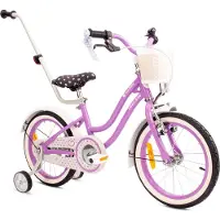 Sun baby Heart Bike Fiets voor een meisje van 4 tot 6 jaar, 16 inch Paars, met fietsbel, zijwieltjes, duwstang en stuurmandje