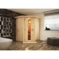 Karibu | Nanja Sauna met Dakkraag | Energiesparende Deur | Kachel 3,6 kW Geïntegreerde Bediening