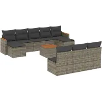 vidaXL 11-delige Loungeset met kussens poly rattan grijs