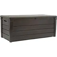 Keter Buitenopslagkist van kunststof met houtstructuur, 145x60,3x69,7 cm, merk , Brightwood, bruin
